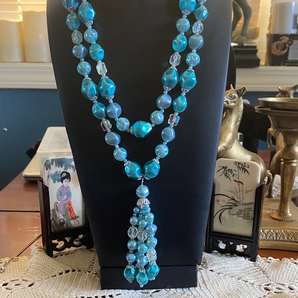 Western Germany Blue Beaded Necklace With AB Crystal - Picture 3 of 13